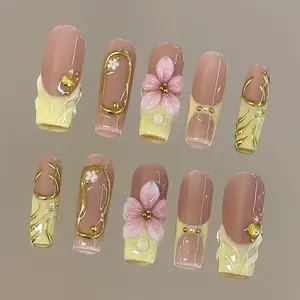 NailVesta HONEY PETAL – 100% Handcrafted 3D Press-On Nails | Reusable, Long-Lasting, Salon-Quality black lace nail art nail art