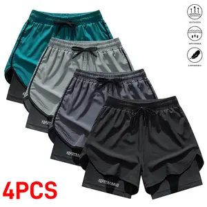 4PCS Men’s Casual Sports Shorts, featuring drawstring and zippered pockets design, stylish quick-dry casual sports shorts suitable for fitness, sports, and basketball