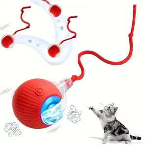 1 Cat Toy Ball with Tail Rope, Intelligent Rolling Ball, Automatic Cat Toy Teasing Ball for Self Entertainment and Relaxation, Intelligent Cat Teasing Stick for Physical Exertion, Protruding Ball, Electric Dog Teasing Ball