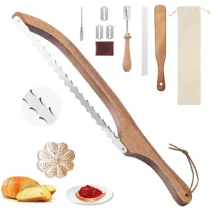Bread Knife Slicer For Homemade Bread, Sourdough Bread Knife, Wood Bread Bow Cutter Saw For Precise Cutting Baguettes Sandwich, Double-Sided Blades, Sharp And Precise Cutting