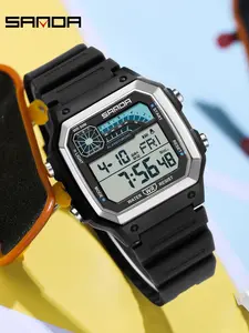Sanda Multifunctional Luminous Waterproof Sports Watch, Ultra Thin Square Design, Dual Time Countdown, Stopwatch, Snooze, Hourly Chime, Alarm, Digital Watches, Digital Analog Watches, Digital Wristwatch