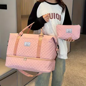 2 Pieces Large Capacity Travel Luggage Bag, Sports Fitness Gym Yoga Tote Bag, Weekend Overnight Bag and Trunk Organizer