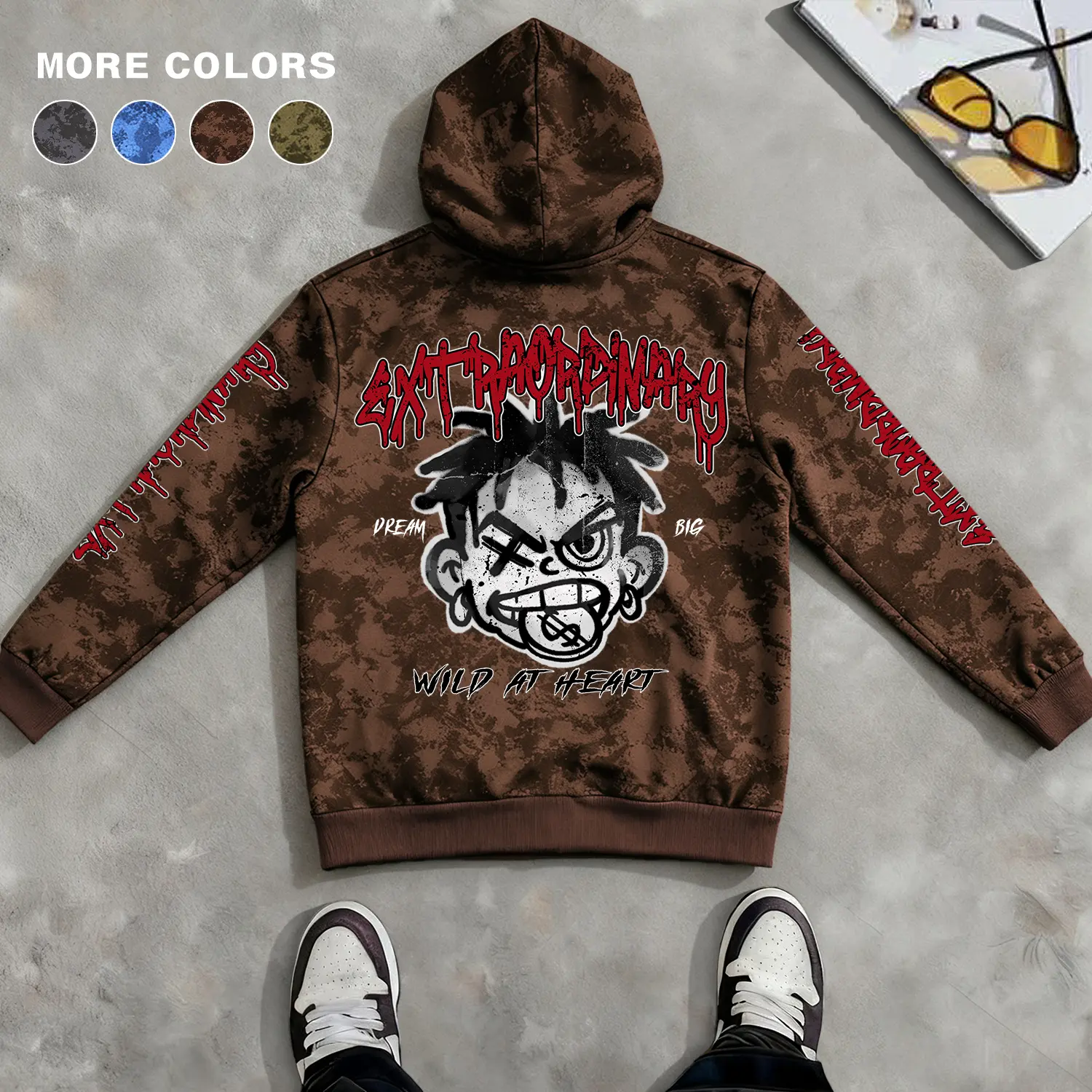 Men's Zip-Up Hoodie Relaxed Fit Unisex Vintage Retro Classic Acid