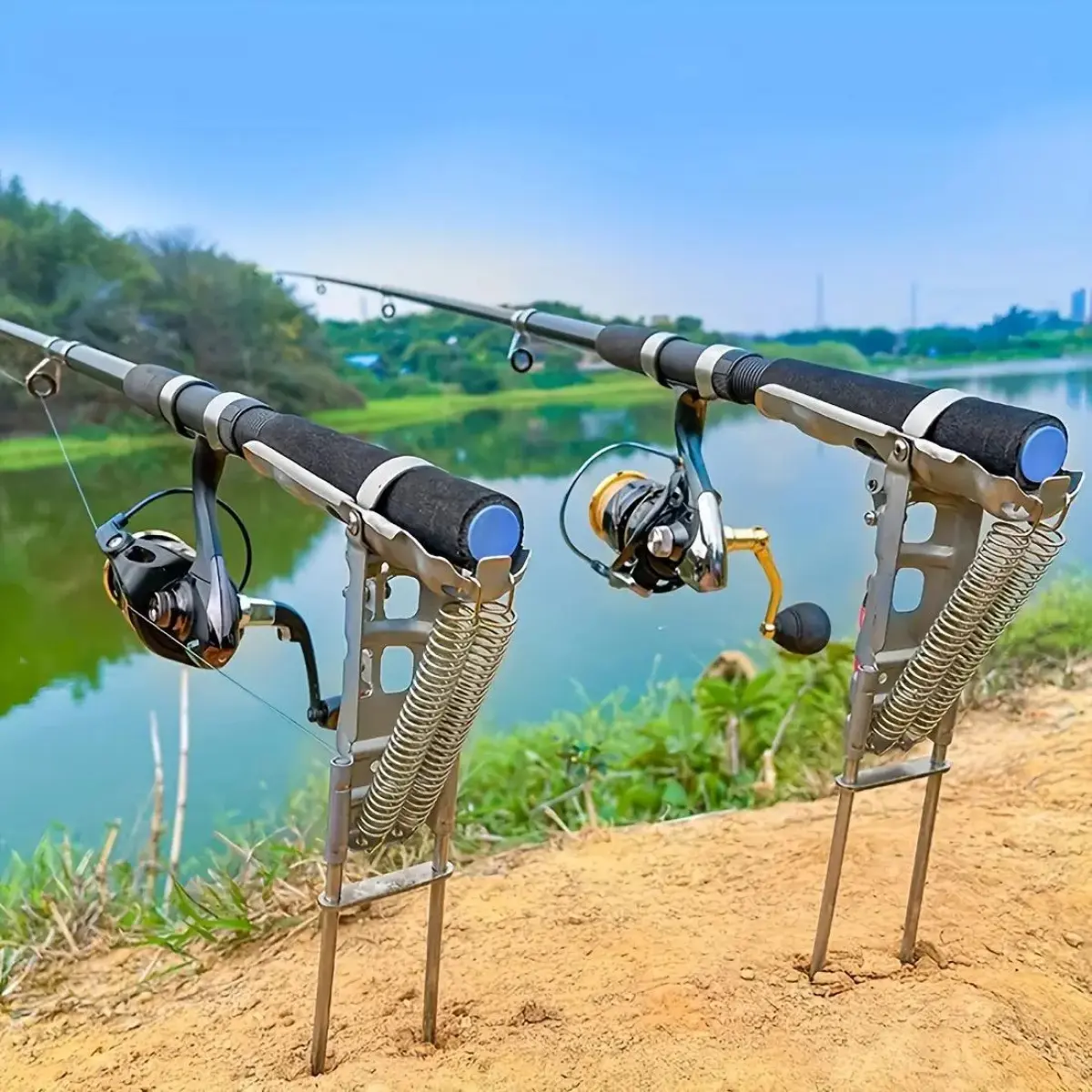 Automatic Deploy Fishing Rod Holder, High Sensitivity Dual Spring Activation Fishing Rod Holder, Stainless Steel Fishing Rod Holder for Outdoor, Fishing Rods Holder