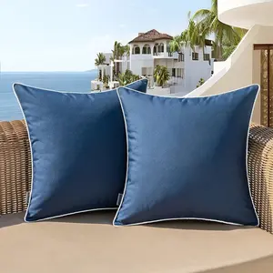 Set of 2 Outdoor Waterproof Pillow Covers 18x18 Inch Navy Blue Decorative Throw Pillow Covers Square Solid Color Couch Pillow Covers For Patio, Tent, Bed, Sofa, Living Room