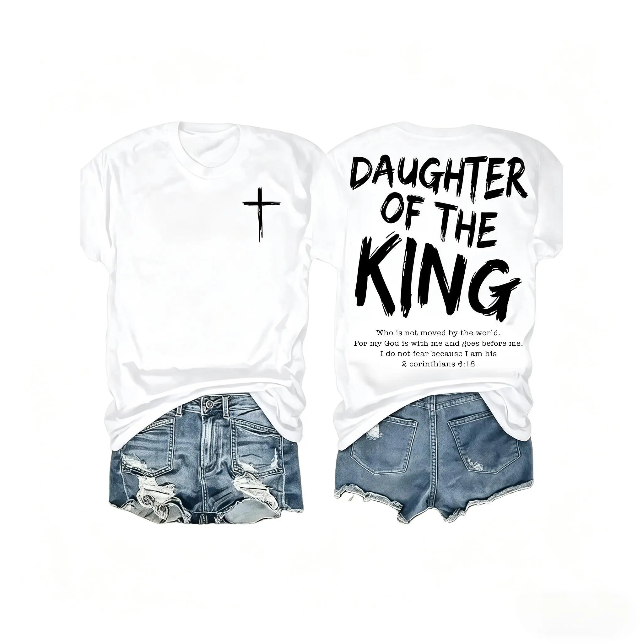 Women's Christian Clothing King Jesus Graphic Oversized Tee - 100% Cotton Short-Sleeve Crew Neck, Double-Sided Print, Breathable Relaxed Fit, Casual Streetwear for Home/On-the-Go, Essential for Black Outfits, Ideal for Daughter, Statement Top