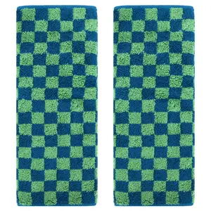 REGALWOVEN Checkered Cotton Hand Towels for Bathroom, Geometry Pattern Soft Absorbent Bath Hand Towel for Home Decor