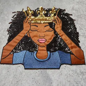 Patch Party Club Adjust Your Crown Sis (BLUE SHIRT) Embroidery & Satin Patch 10.5'' with 3D Stitching, Iron-on Applique, and Seals on Polyester/Cotton Fabrics