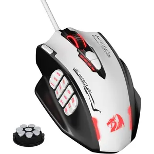 Redragon M908 Impact RGB MMO Gaming Mouse, Optical Wired Ergonomic Mouse with Max 24,000 DPI, High Precision, 18 Programmable Macro Shortcuts, Comfort Grip, Black & White