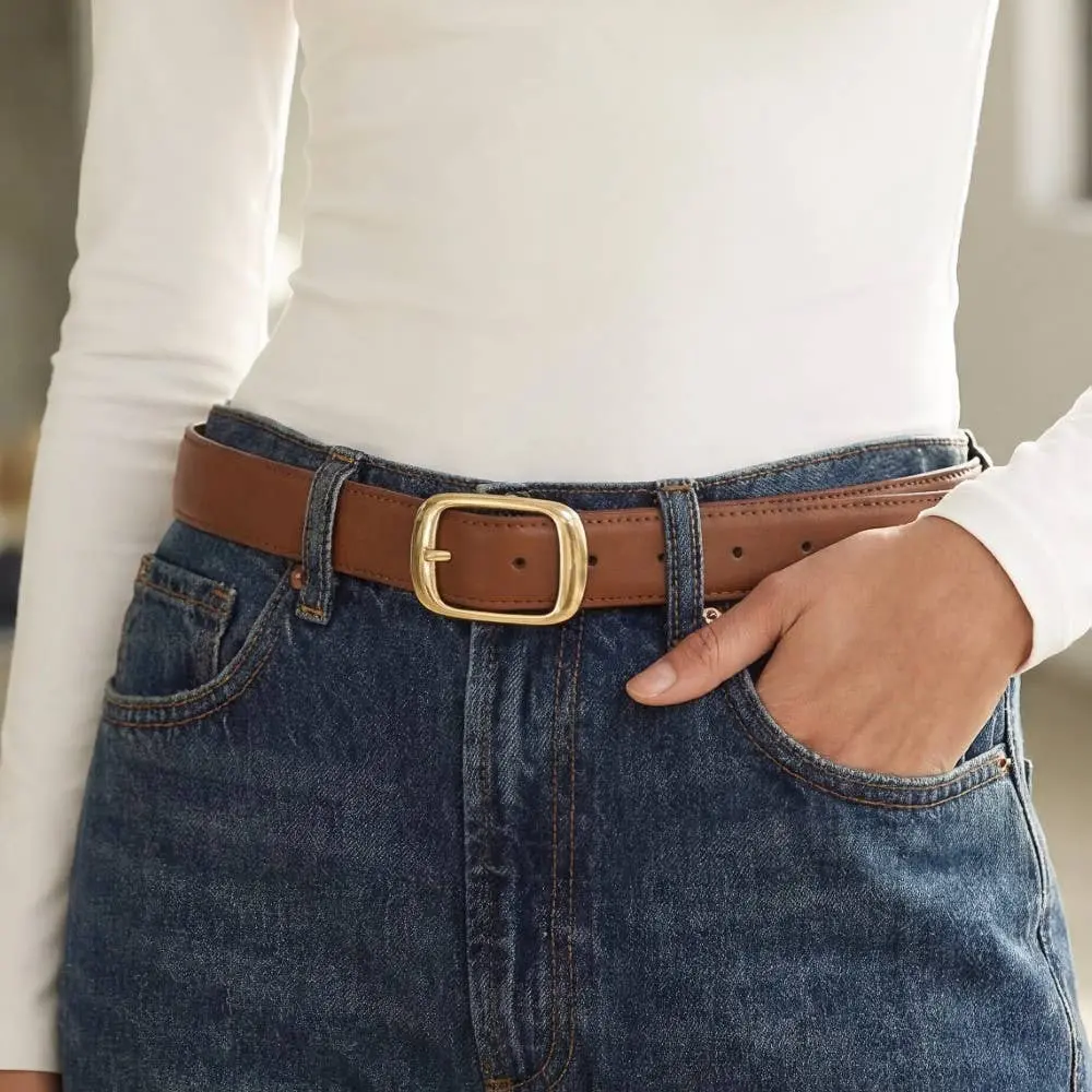 Solid Rectangle Buckle Leather Belt