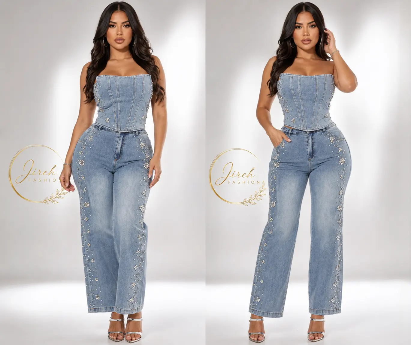 Rhinestone Garden Denim Set 2 Piece