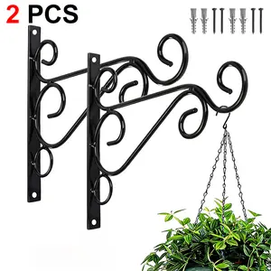 2pcs 10 Inch Metal Wall Hooks for Hanging Plants, Wall Plant Holder, Easy Installation, Stylish Design for Indoor & Outdoor Use, Includes Screws