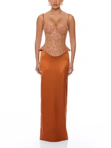 Anastasia Ruffle Satin Gown - Blue