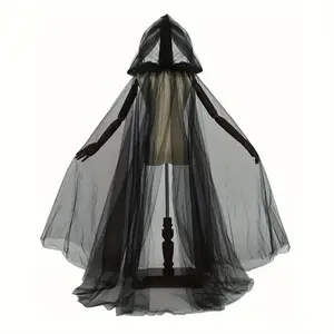 Black Bridal Shawl Witch Vampire Cosplay Cloak Halloween Double Cloak Game Party Costume Props Holiday Dress Up