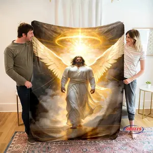 NO.3 3D Pray Holy Bible Cross Jesus Soft Flannel Blanket For Bed Bedroom Sofa Picnic,Throw Blanket For Cover Outdoor Leisure Nap,Flannel Throw, Soft Cozy, Lightweight Warm, Comfortable, Couch Bed Use, Home Decor, All Season, Gift Idea