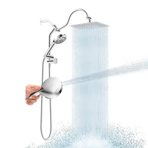 Hibbent cUPC Certified All Metal 10" Rainfall Shower Head Combo Set, High-Pressure Multi-Spray Rustproof Fixed Showerheads with 10-Spray Handheld, 4-Way Diverter with Pause Mode, 71" Hose and Holder, Chrome