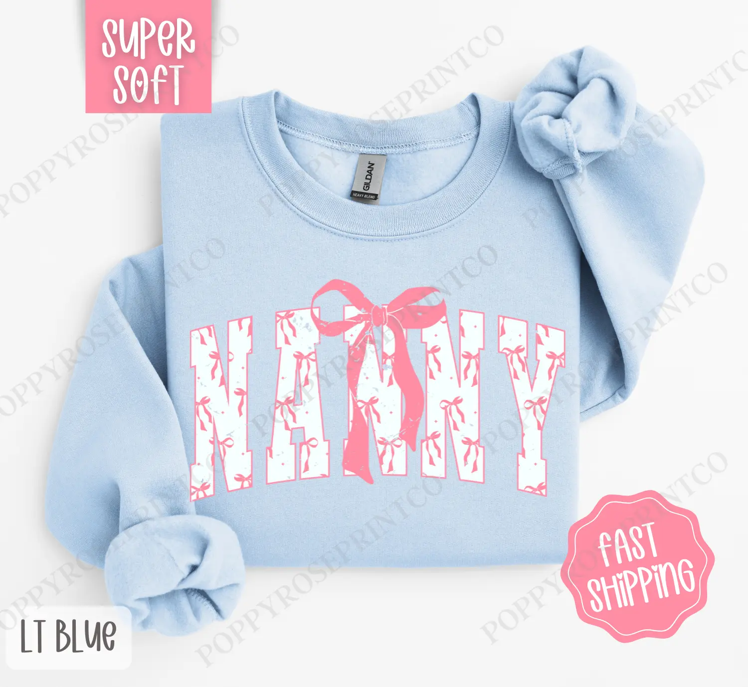 Pink Nanny Bow Sweatshirt, Women's Crewneck, Cute Women's Sweater
