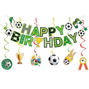 20pcs Football Theme Birthday Party Decoration Set, Soccer Sports Scene Spiral Hanging Cards, Football Cake Topper