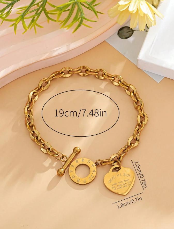 Heart Engraved O Ring Bracelet for Women Chain