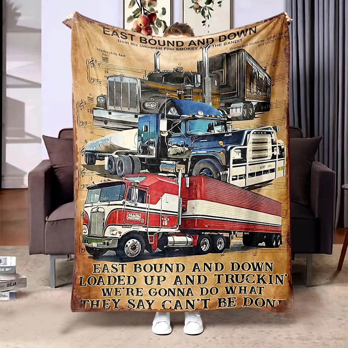 Vintage Truck Print Flannel Throw Blanket - Breathable, Chemical Free Car Print Blanket, Soft Warm, Multifunctional for Sofa, Travel, Ideal Customized Gift for Truckers, Home Decor Bedding Linen, Customized Gifts, Breathable Fabric Blankets