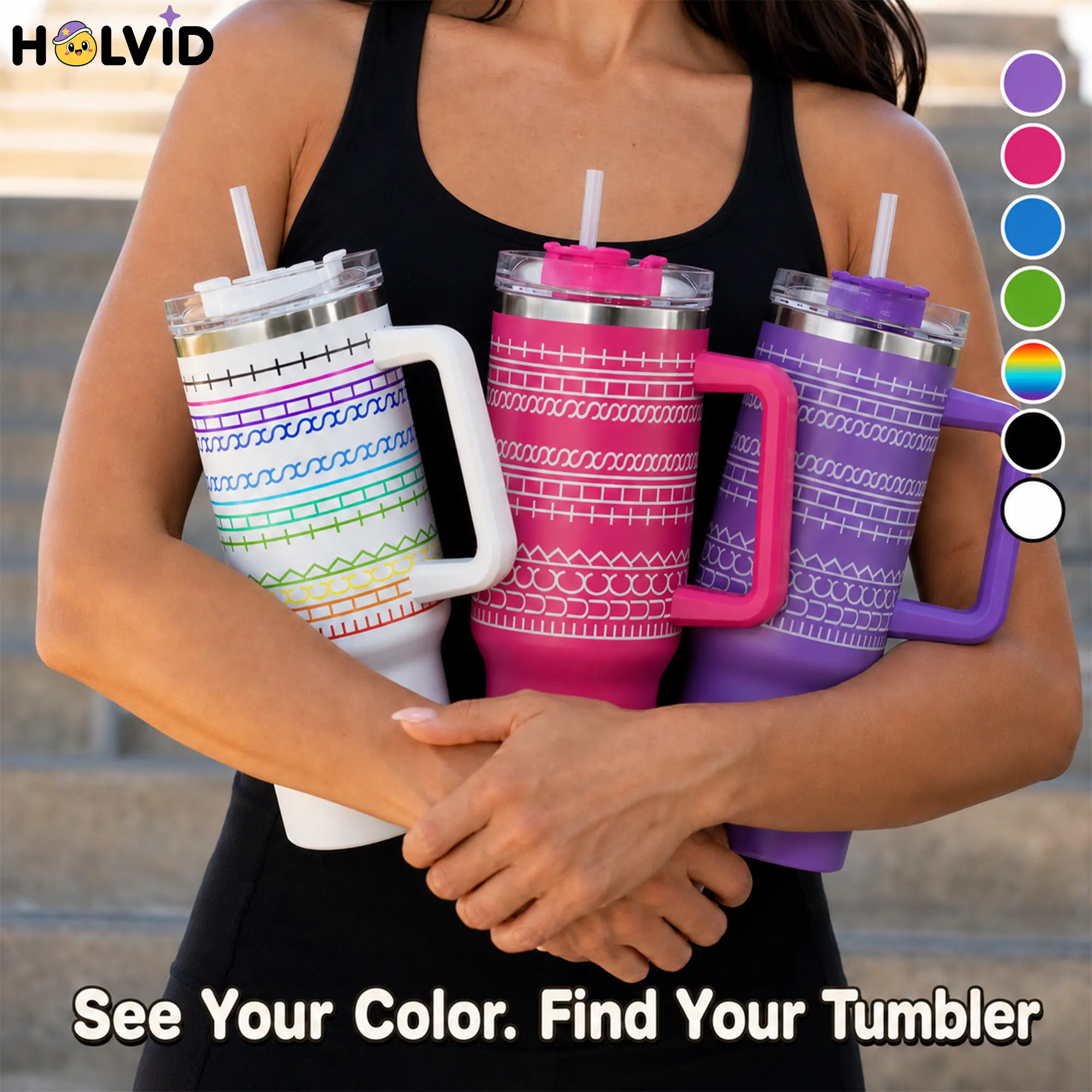 summerwins 40oz My NewTravel Tumbler - Portable Stainless Steel Water Bottle with Silicone Straw, Spill-Proof Lid, Grip Handle Ease, Printed Design, 6h Hot Hold Hydration Drinkware, Reusable Mug