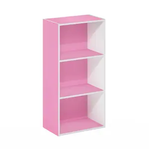 LUDER Bookcase, 3-Tier Modern Bookshelf, Open Shelf Bookcase, 9.3 x 16 x 31.4, for Living Room Bedroom Home Office, Pink/White