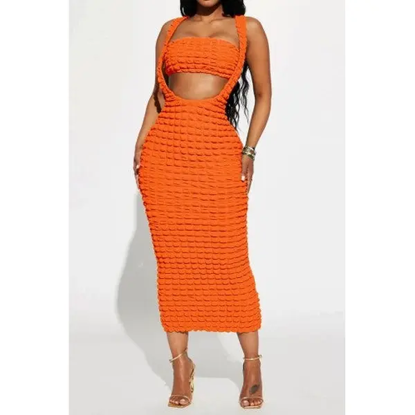 Women's Orange Popcorn Maxi Dress (Large Only)