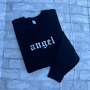 Angel Embroidered Crewneck Sweatshirt Alternative Fashion Long Sleeve Cotton