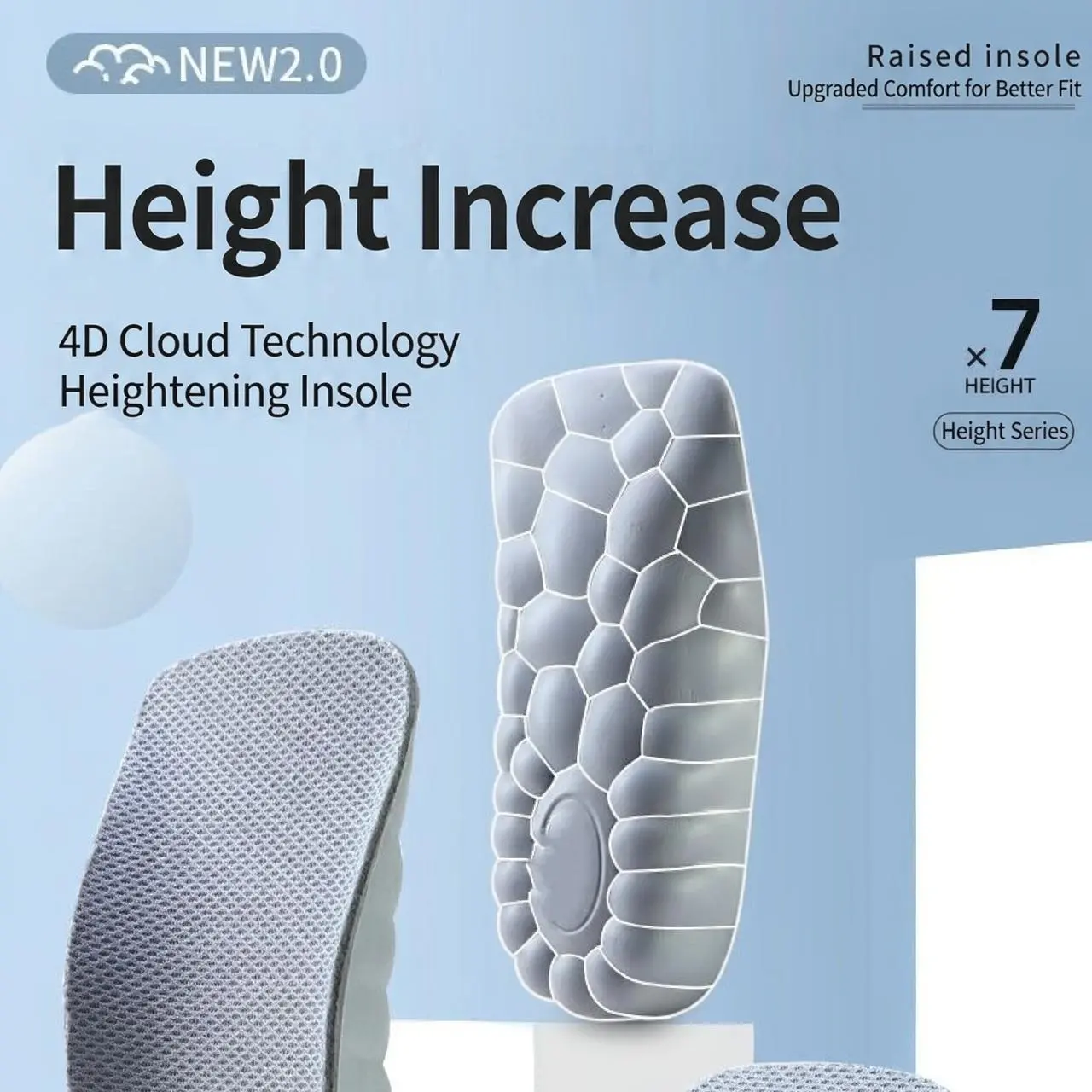 Height Increase Insoles 3.5cm (1.4 Inch),  EVA Foam Shoe Lifts, Breathable Arch Support Heel Pads for Men Women, Black & Gray