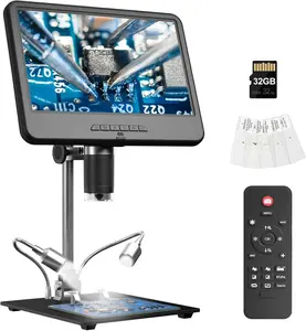 AD210 10.1 Inch LCD Digital Microscope for Adults, Soldering Microscope for Electronics Repair,  Microscope Camera Full View for Error  with Light, Biological Slides Kit, 32G Card