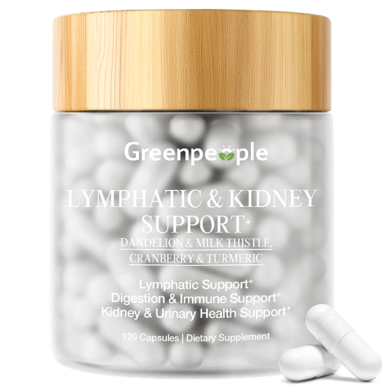 GREENPEOPLE Cleavers & Dandelion Herbal Supplement - Lymphatic Support, Fluid Balance & Immune Support, Plant-Based Formula, Gluten-Free, 120 Capsules (60-Day Supply)