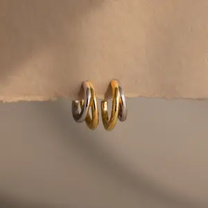 Mixed Metal Duo Hoops by Caitlyn Minimalist - 18K Gold.& Silver Double Hoop Stud Earrings - Trendy Mixed Metal Jewelry - Gift for Her