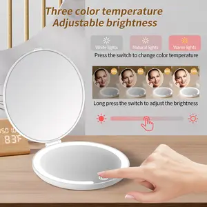 Belovedone Lighted Makeup Mirror with Magnification 1X/5X Compact Travel Mirror Portable Mini LED Pocket Mirror Double Sided USB Rechargeable Touch Screen for Handbag Purse Girls Women Gifts White