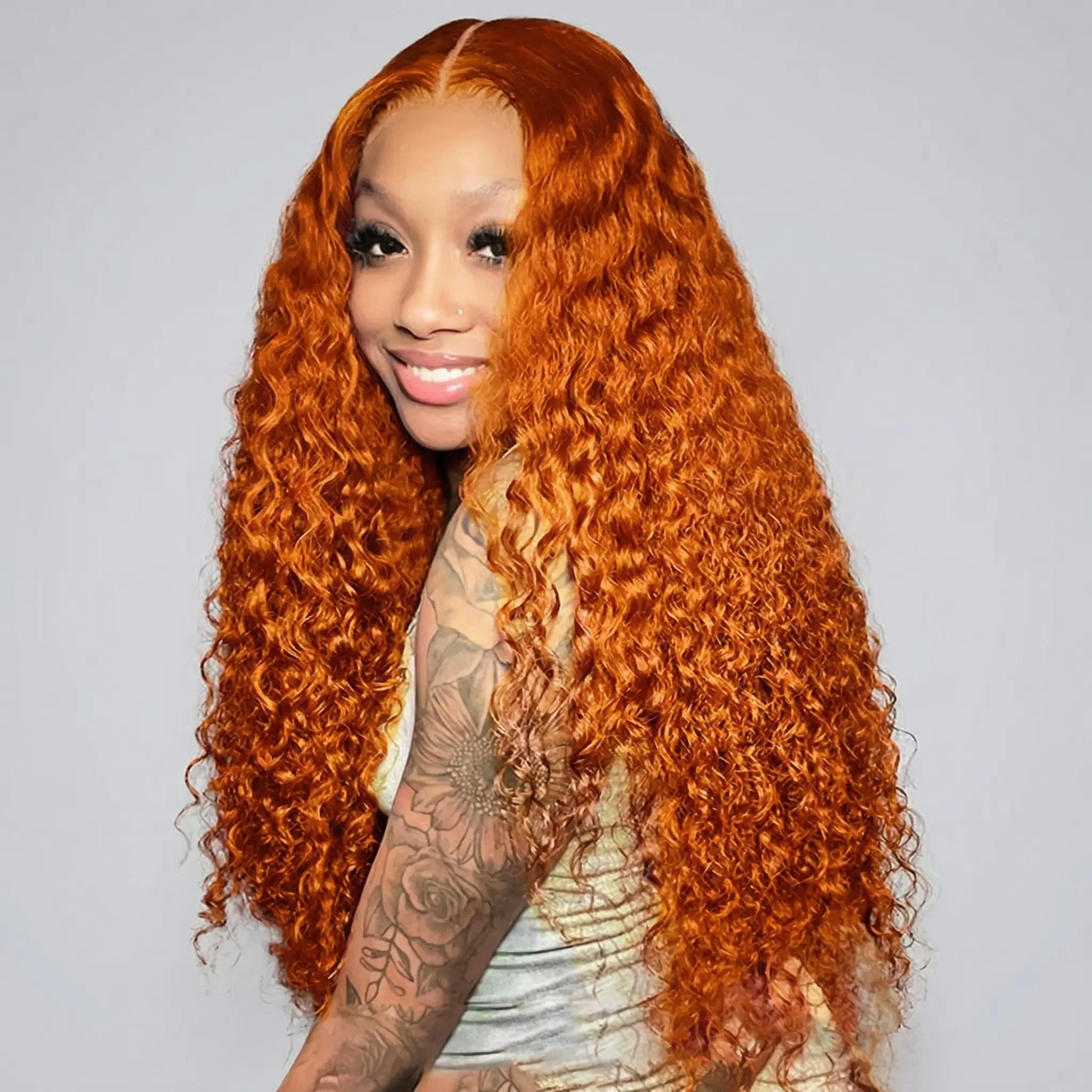 Ronashow 350 Ginger Lace Front Wig 13x4 Transparent Lace Pre Plucked 180% Density Deep Wave Human Hair Wig for Black Women Heat Stylable