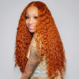 Ronashow 350 Ginger Lace Front Wig 13x4 Transparent Lace Pre Plucked 180% Density Deep Wave Human Hair Wig for Black Women Heat Stylable