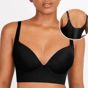 Women's Smooth Wirefree Push Up Bra - Wirefree Bras for Women, Chic Deep Cup Lingerie with Shapewear Integration, Spaghetti Straps, Strappy Back, Gentle Nylon Fabric, Fashion Style, Hand Wash Only, Black
