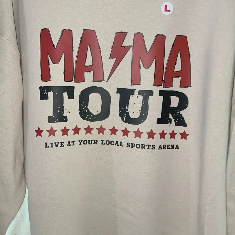 Sports Mom Tour Crewneck Sweatshirt Pullover Unisex Womenswear Grey Tan Casual