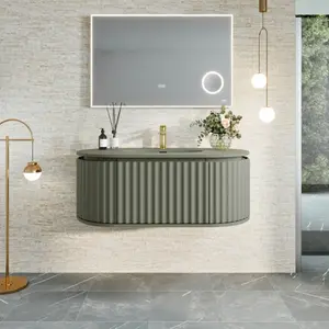 Haven 39 in. Green Wall Mount Single Sink Bath Vanity with Solid Surface Top and Integrated Sink