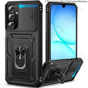 Phone Case: 3pcs [1 Phone Cover with 2 Clear Screen Protectors] Case for Samsung A17 5G S25 S24 Ultra Plus FE S25 FE A16 A15 A56 A55 Edge 4G 5G Camera Lens Cover Phone Ring Stand Armor Rotate Cover