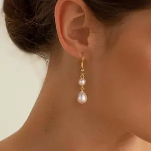 KOPERIN Pearl Pendant Earrings for Women Trendy Flat Back Stud Dangle Cute Wedding Jewelry Gifts for Fashion