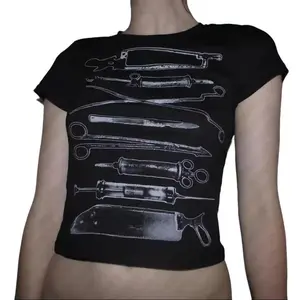 90s Punk Goth S*xy Baby Tee, Women's Summer 90s Grunge Graphic Punk Print Top, Fashion Slim Tops, Vintage Baby Tees Emo Girl, Streetwear, Y2K Clothes, Outfit Going, OOTD, Downtown Girl Baby Tee, Gift For Her, Outfits