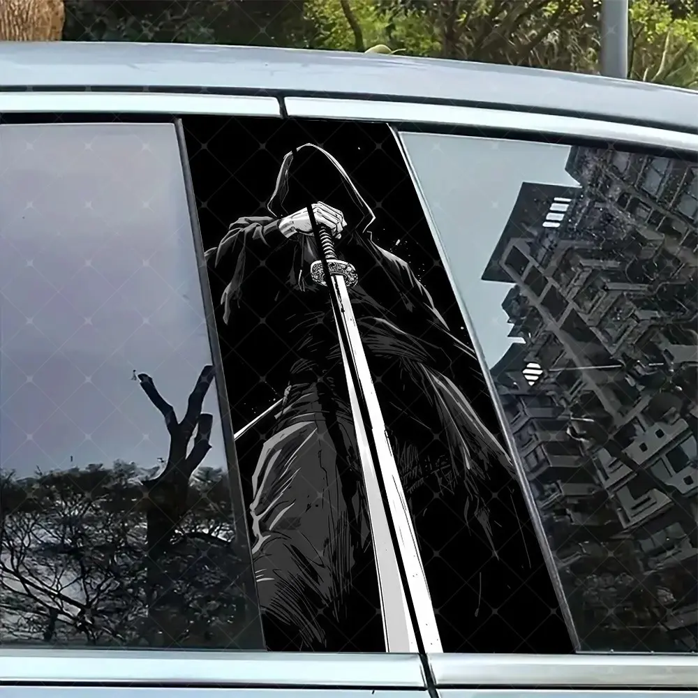 2pc Samurai Knife Vinyl Sticker Car B-Pillar Protection Decorative Decal Easy Peel & Stick Sunproof Waterproof Scratch-Resistant for All Cars