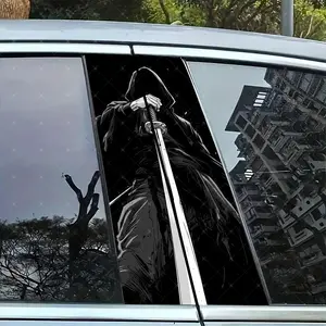 2pc Samurai Knife Vinyl Sticker Car B-Pillar Protection Decorative Decal Easy Peel & Stick Sunproof Waterproof Scratch-Resistant for All Cars