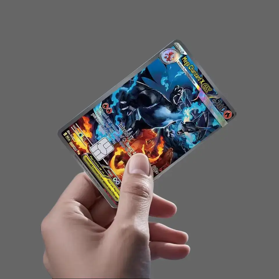 Poketmon Mega Charizard X Dark Blue Flame Glowing Eye Credit Card Skin Matte Waterproof Sticker Decal Cover for Debit and Credit Cards