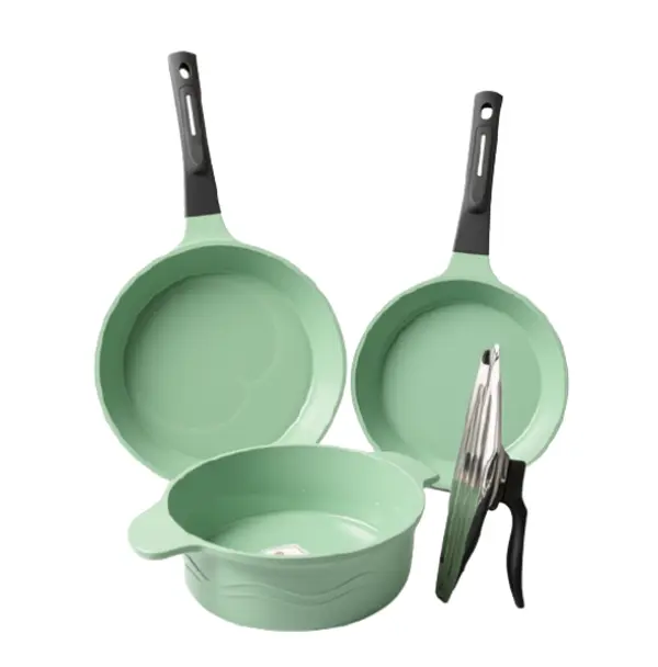 EUROCOOK 4-Piece Ceramic Nonstick Cookware Set with Frying Pans, Casserole & Glass Lid – Induction Compatible | Juego de Cocina Jade de 4 Piezas