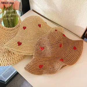 Boho wide brim sun hat with charming heart pattern design. Foldable, breathable and effective for sun protection. Stylish and practical, it serves as a lovely daily accessory for outdoor casual wear.
