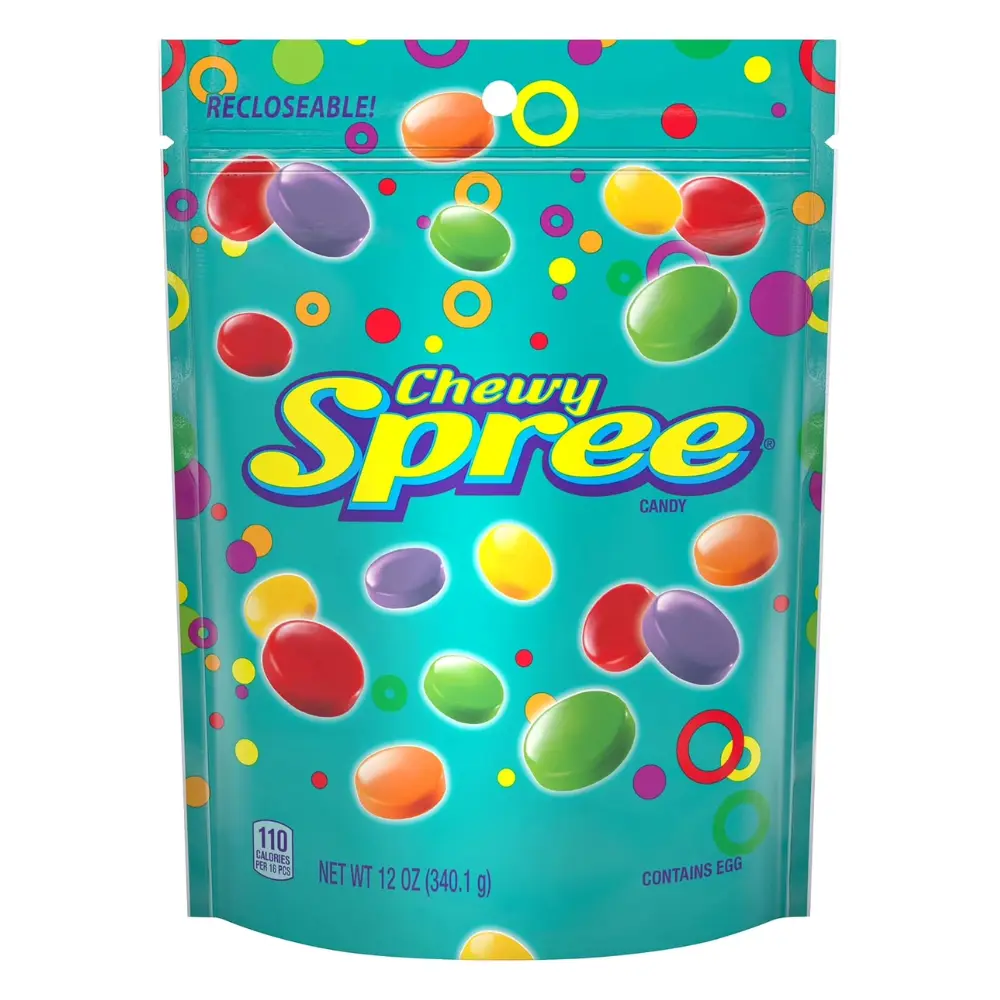 Spree Chewy Candy Bag 12 oz Classic Fruity Snack with Grape Lemon Lime Cherry & Orange Flavors Perfect for Sharing & Movie Time