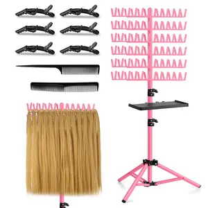 Braiding Hair Rack with Tray, 144 Pegs Height Adjustable Braiding Rack, 2-side Hair Extension Holder Hanger, Hair Stand with Stylist Hair Braiding Tools for Hair Salon  Traveling ()