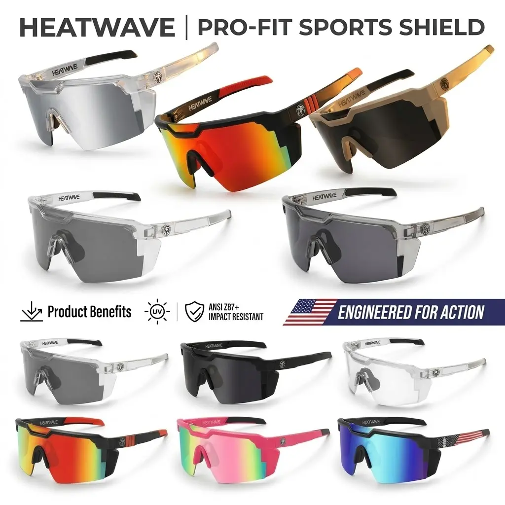 HEATWAVE Pro-Fit UV400 Sports Sunglasses for Men Women, ANSI Z87+ Certified Photochromic & HD Mirror Lenses Cycling Glasses