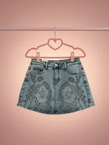 Eyelet Denim Mini Skort
